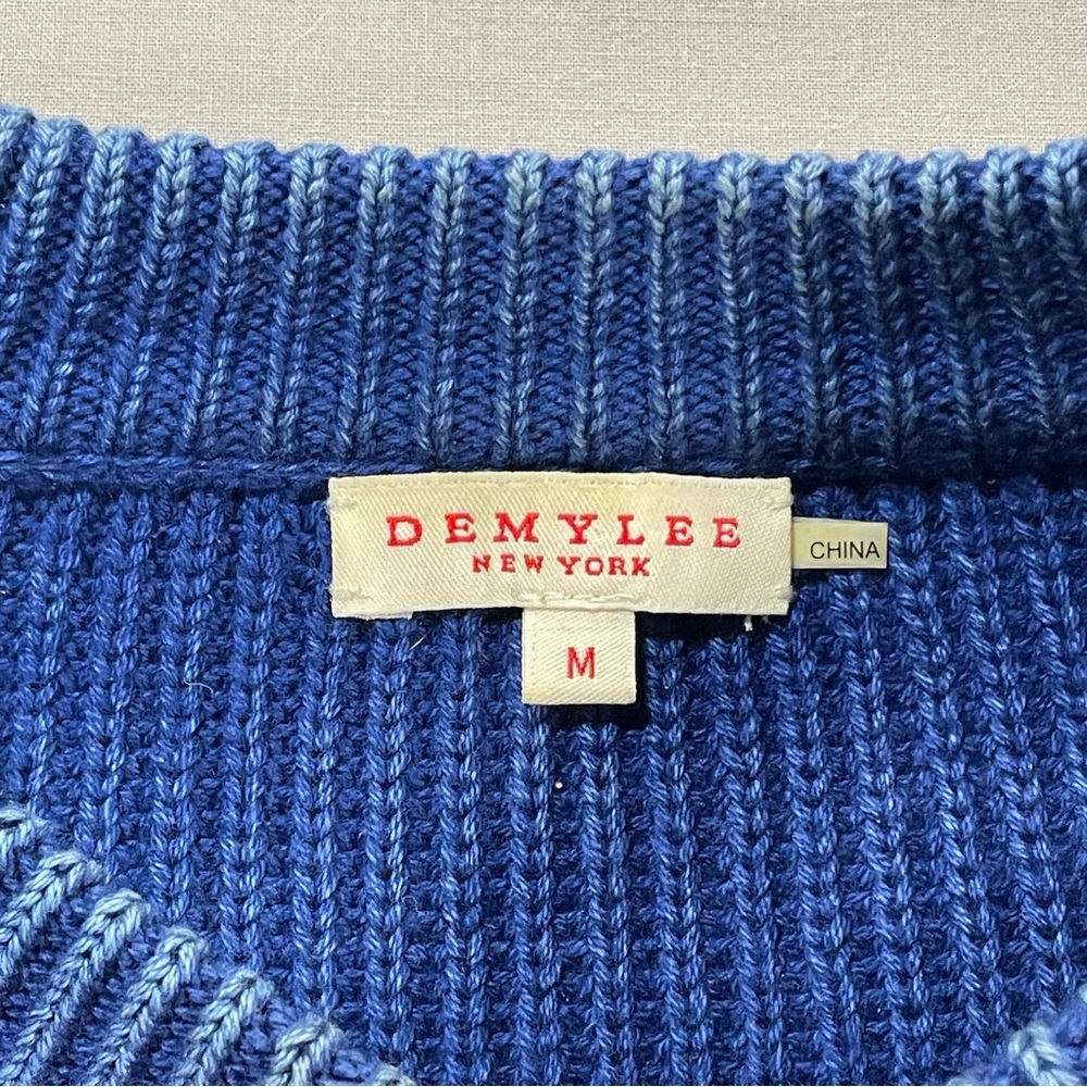 Demylee Chelsea Cotton Crew Sweater in Washed Denim, Herringbone - Womens Medium - Picture 3 of 16